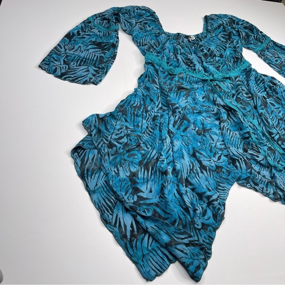 Lotus Traders Dress Batik Asymmetrical Babydoll Fairy Whimsigoth Black Blue OS - Picture 2 of 12